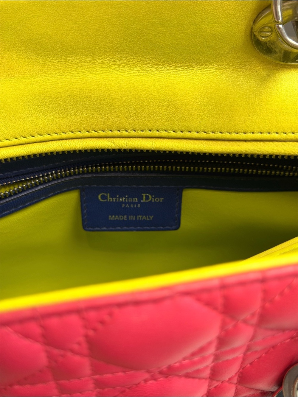 Christian Dior Large Tricolor Lambskin Cannage Lady - Pink/Cobalt/Neon - Picture 5 of 8